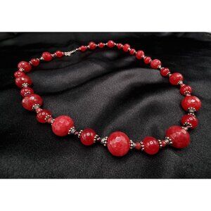 Rare Find Dyed Red Quartz Beaded BARSE Signed 925 Sterling Silver Necklace
